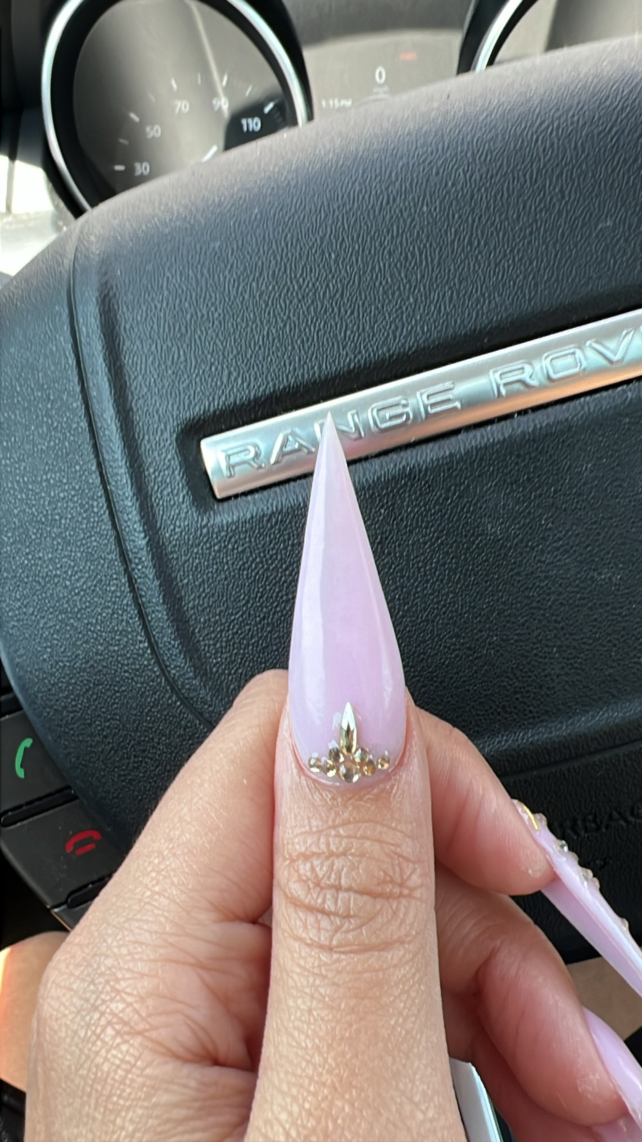 Baby pink glossy stiletto nails. Glue sold... - Depop